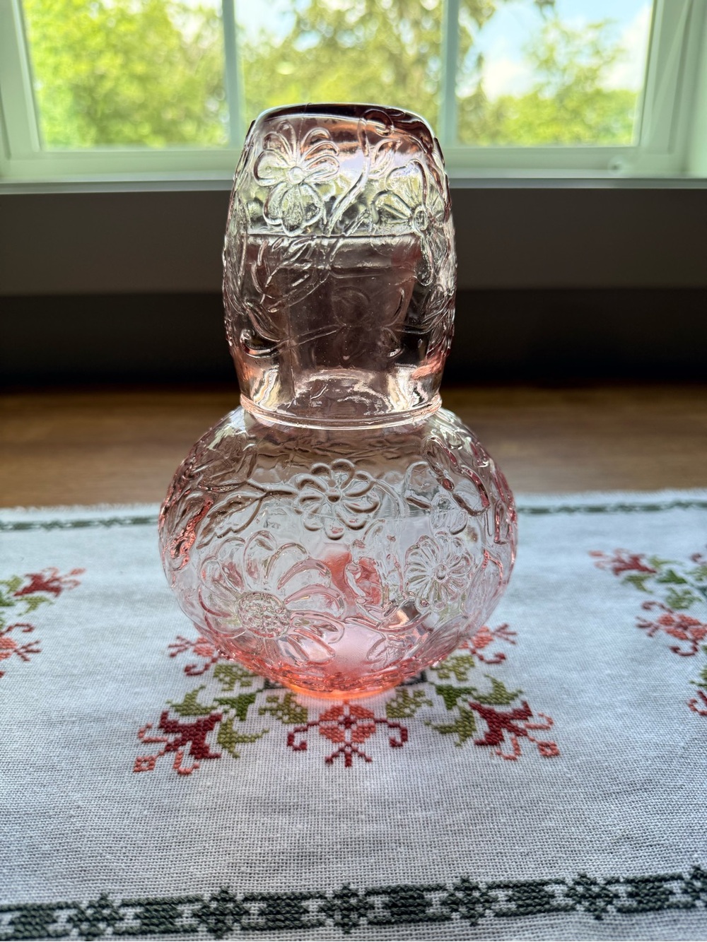 Vintage 1930s Bedside Tumble Up Pink Depression Glass
